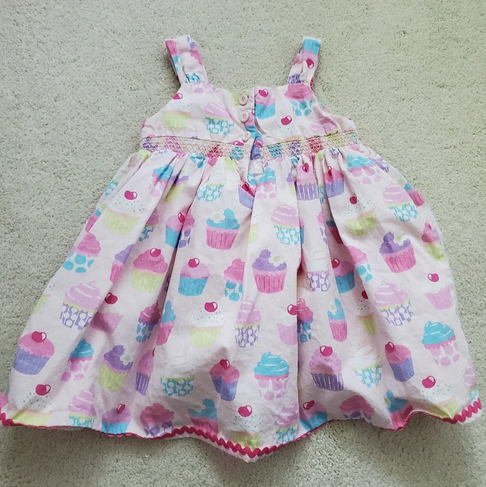 Gymboree Girls Pink Cupcake Embroidered Smocked Dress sz12-18m